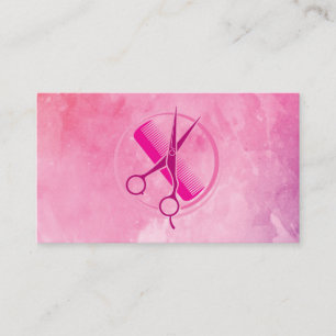 Cartão De Visita Logotipo da Tesoura Hair Stylist Aquarela Rosa