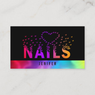 Cartão De Visita Logotipo da unhas das borboletas holográficas do
