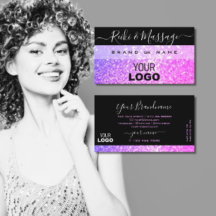 Cartão De Visita Logotipo de adição de brilho reposto roxo, cor-de-