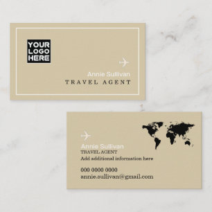 Cartão De Visita Logotipo de Agente de Viagens Avião Mapa Mundial B