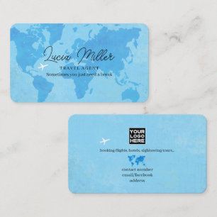 Cartão De Visita Logotipo de Agente de Viagens Mapa Mundial Azul-Be