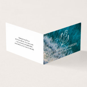 Cartão De Visita Logotipo de Âncora   Ondas do Oceano   Embarcação