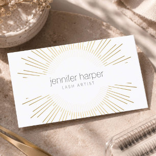 Cartão De Visita Logotipo de Artista de Cílios Luxo Dourado Sol Nas