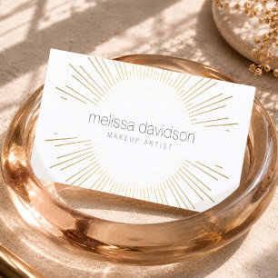 Cartão De Visita Logotipo de Artista de Maquiagem Luxo Dourado Sol 