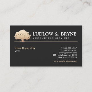 Cartão De Visita Logotipo de árvore Dourada clássico preto