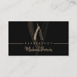 Cartão De Visita Logotipo de Barbeiro Navalha Reta