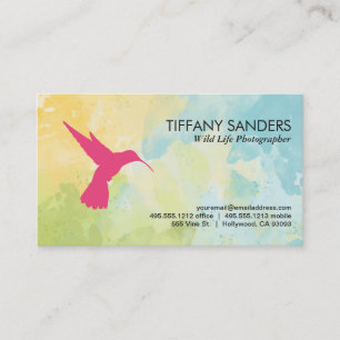 Cartão De Visita Logotipo de Beija-flor   Textura de Aquarela