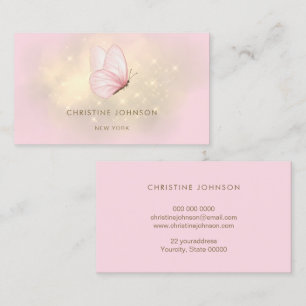 Cartão De Visita logotipo de borboleta com aquarela rosa