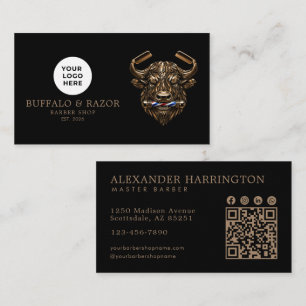Cartão De Visita Logotipo de Búfalo de Bronze da Barbearia Moderna