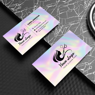 Cartão De Visita Logotipo de Cabelereiro Holográfico Pastel Moderno