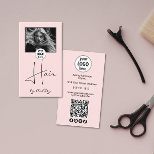 Cartão De Visita Logotipo de Cabelo com Código QR Social Script Ros