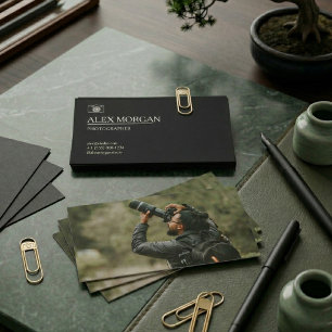 Cartão De Visita Logotipo de Câmera Preta Minimalista Fotógrafo Dup