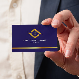 Cartão De Visita Logotipo de Casa Azul Marinho de Imóveis Corretor