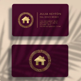 Cartão De Visita Logotipo de Casa de Imóveis Burgundy Dourado Arred
