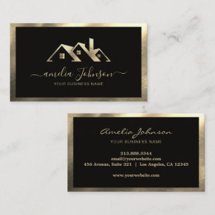 Cartão De Visita Logotipo de Casa de Imóveis Profissional Preto e D