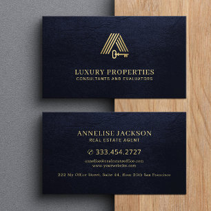 Cartão De Visita Logotipo de casa de ouro moderno imobiliário azul-