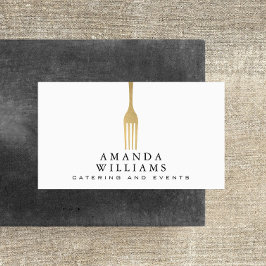 Cartão De Visita Logotipo de Catering Dourado do Fork Modern Faux