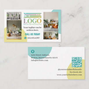 Cartão De Visita Logotipo de Círculos Turquesa Amarelo Fotos Negóci