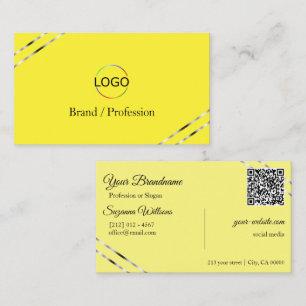 Cartão De Visita Logotipo de código QR com linhas prateadas em amar