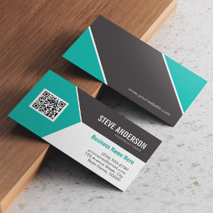 Cartão De Visita Logotipo de código QR corporativo de Turquesa Teal