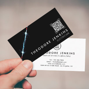 Cartão De Visita Logotipo de Código QR de Eletricista Preto Moderno