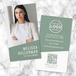 Cartão De Visita Logotipo de Código QR de Foto Contemporâneo Verde 