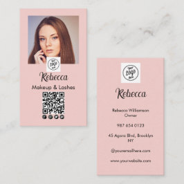 Cartão De Visita Logotipo de Código QR de Foto de Maquiagem em Rosa
