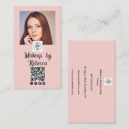 Cartão De Visita Logotipo de Código QR de Foto de Maquiagem em Rosa
