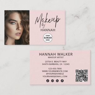 Cartão De Visita Logotipo de Código QR de Foto de Maquiagem em Scri