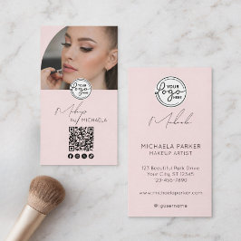 Cartão De Visita Logotipo de Código QR de Foto de Maquiagem Moderno