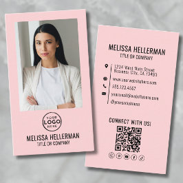 Cartão De Visita Logotipo de código QR de foto minimalista rosa pin
