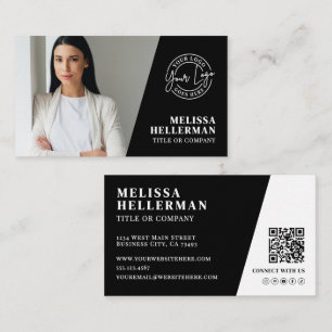Cartão De Visita Logotipo de Código QR de Foto Preta