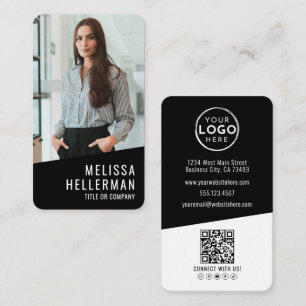 Cartão De Visita Logotipo de Código QR de Foto Preta Vertical