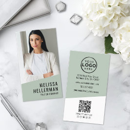 Cartão De Visita Logotipo de Código QR de Foto Profissional Verde V