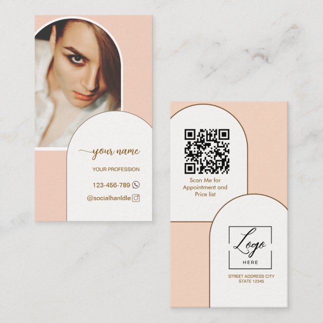 Cartão De Visita Logotipo de código QR de foto rosa de arquitetura  (Frente/Verso)