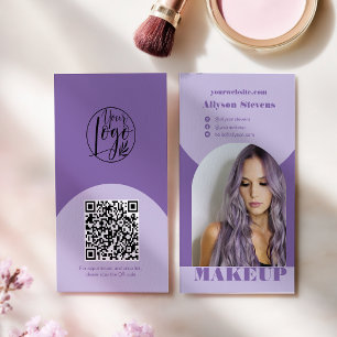 Cartão De Visita logotipo de código qr de foto roxa de maquiagem de