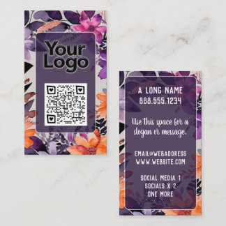 Cartão De Visita Logotipo de código QR de Lírios Roxos Laranja Rosa