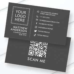 Cartão De Visita Logotipo de código QR de mídia social minimalista 