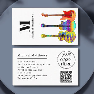 Cartão De Visita Logotipo de Código QR de Música de Guitarra Modern