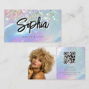 Cartão De Visita Logotipo de Código QR de Opala Holográfica Brilhan