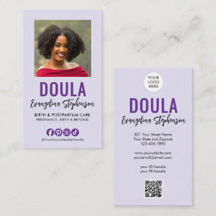 Cartão De Visita Logotipo de Código QR de Rótulo LILAC de Parteira
