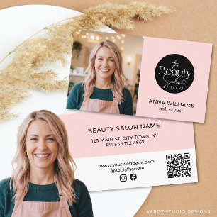 Cartão De Visita Logotipo de Código QR de Salão de Beleza de Foto d