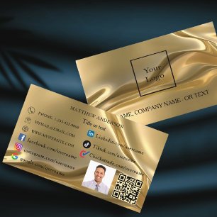 Cartão De Visita logotipo de código qr Dourado funcionário foto soc