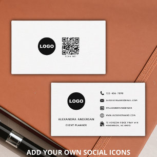 Cartão De Visita Logotipo de código QR para mídia social branca e p
