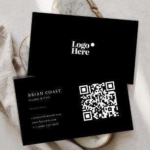 Cartão De Visita Logotipo de código QR preto minimalista moderno