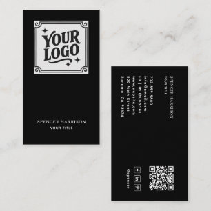 Cartão De Visita Logotipo de Código QR Preto Minimalista Moderno pa
