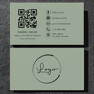 Cartão De Visita Logotipo de código QR verde Sage para pequenos emp