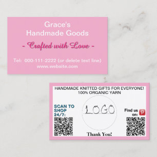 Cartão De Visita Logotipo de Códigos QR Brancos Rosa 3,5 x 2,0