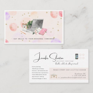 Cartão De Visita Logotipo de Conserje Pessoal Ilustrado em Aquarela