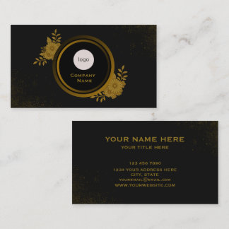 Cartão De Visita Logotipo de coroa floral preta e dourada de luxo